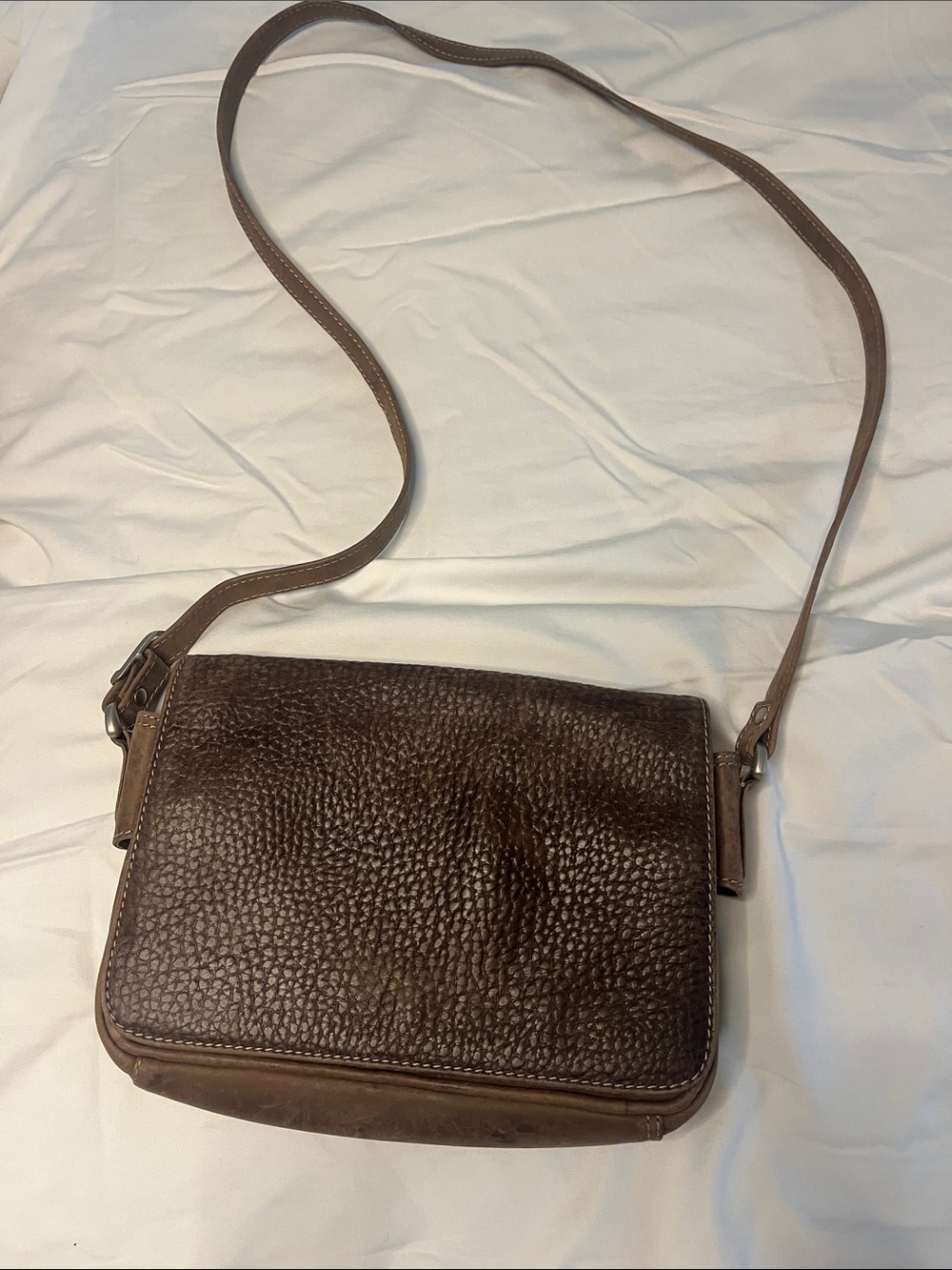 Pebbled Leather Crossbody Bag - Brown